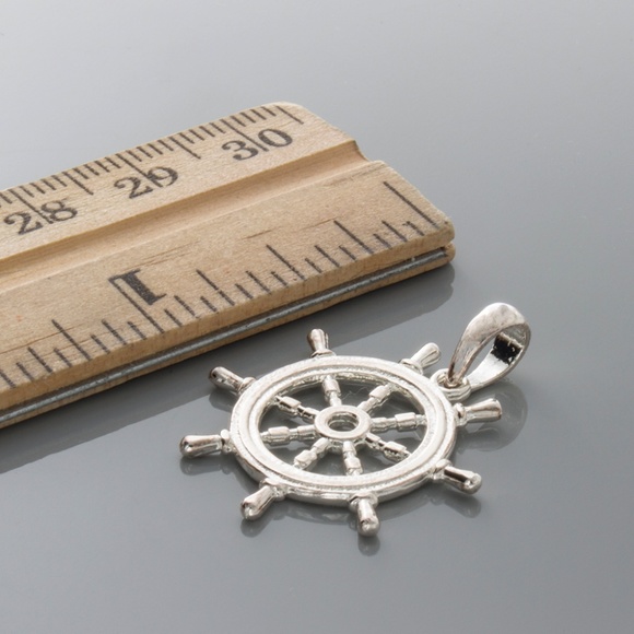 925 Sterling Silver Nautical Themed 3-D Ships Wheel Necklace Charm Pendant - Picture 7 of 11